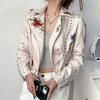 Lederjacke Mit Blumenmuster Und Stickerei-Bella Webshop