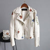 Lederjacke Mit Blumenmuster Und Stickerei-Bella Webshop