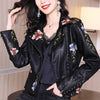 Lederjacke Mit Blumenmuster Und Stickerei-Bella Webshop