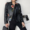 Lederjacke Mit Blumenmuster Und Stickerei-Bella Webshop