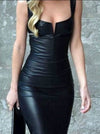 Schwarzes Bodycon-Lederkleid-Bella Webshop